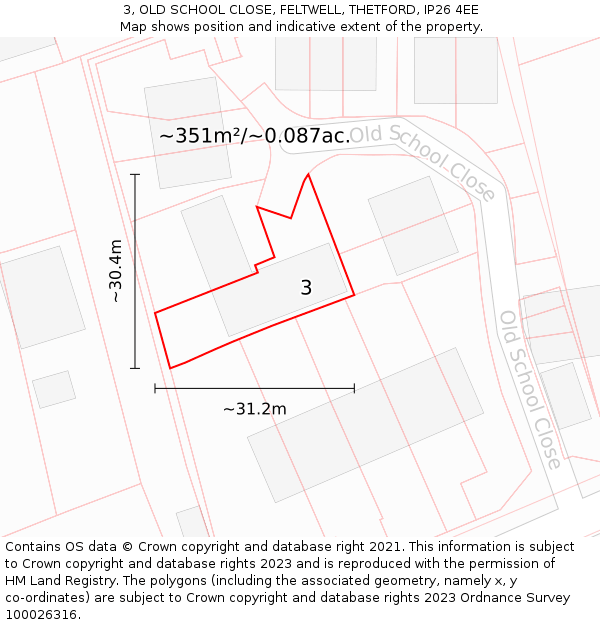 3, OLD SCHOOL CLOSE, FELTWELL, THETFORD, IP26 4EE: Plot and title map