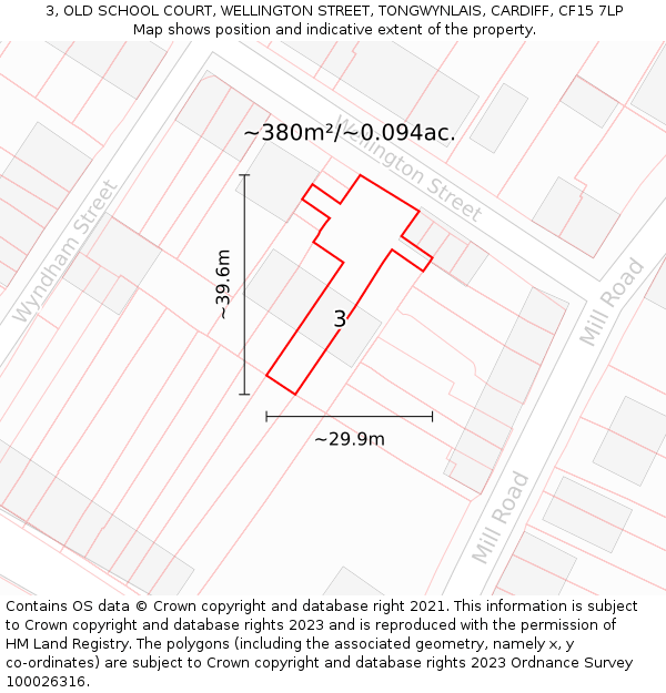 3, OLD SCHOOL COURT, WELLINGTON STREET, TONGWYNLAIS, CARDIFF, CF15 7LP: Plot and title map