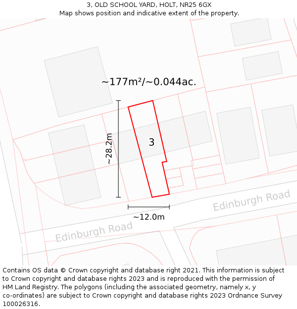 3, OLD SCHOOL YARD, HOLT, NR25 6GX: Plot and title map