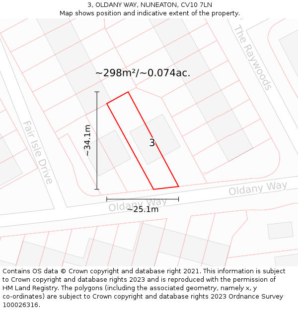 3, OLDANY WAY, NUNEATON, CV10 7LN: Plot and title map