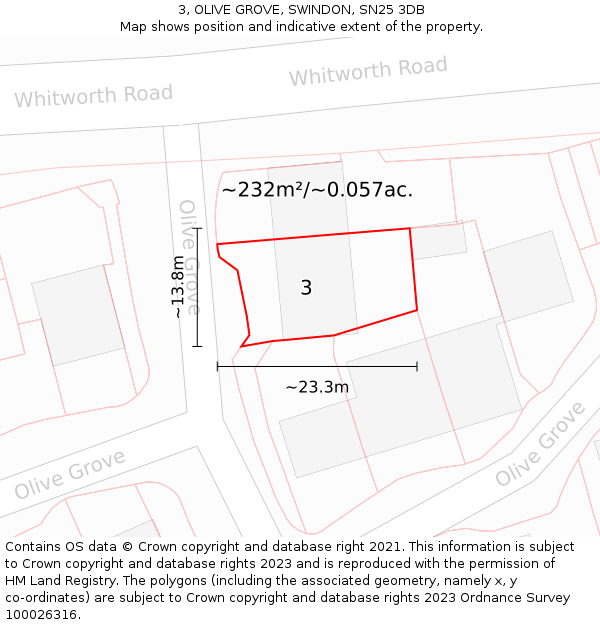 3, OLIVE GROVE, SWINDON, SN25 3DB: Plot and title map