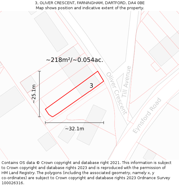 3, OLIVER CRESCENT, FARNINGHAM, DARTFORD, DA4 0BE: Plot and title map