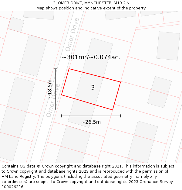 3, OMER DRIVE, MANCHESTER, M19 2JN: Plot and title map