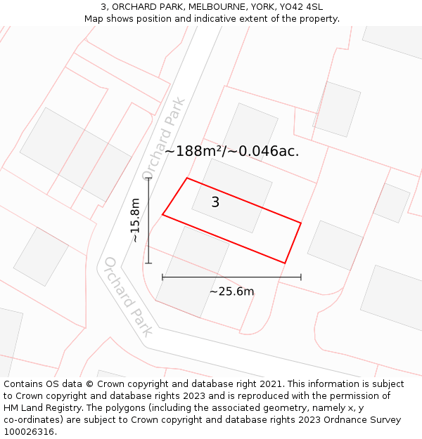 3, ORCHARD PARK, MELBOURNE, YORK, YO42 4SL: Plot and title map