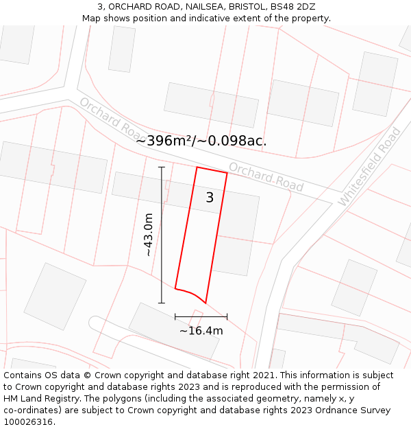 3, ORCHARD ROAD, NAILSEA, BRISTOL, BS48 2DZ: Plot and title map