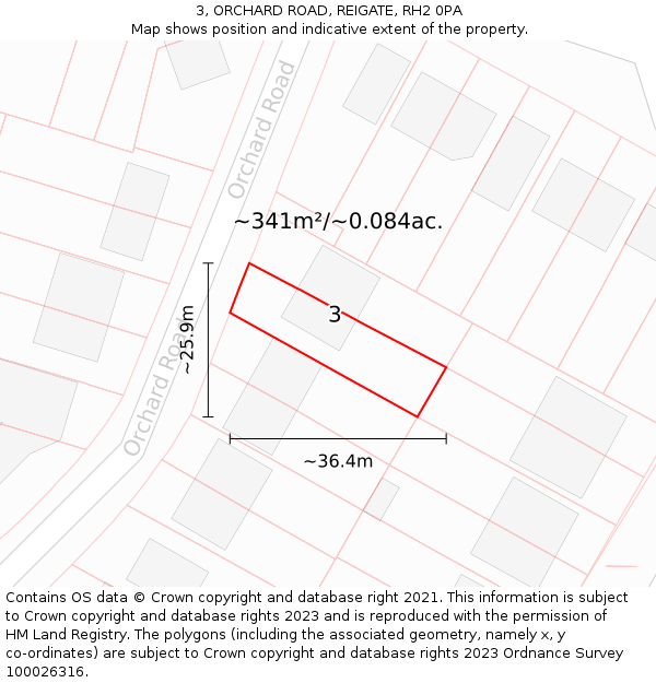 3, ORCHARD ROAD, REIGATE, RH2 0PA: Plot and title map