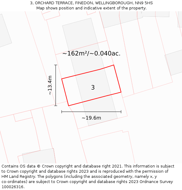 3, ORCHARD TERRACE, FINEDON, WELLINGBOROUGH, NN9 5HS: Plot and title map