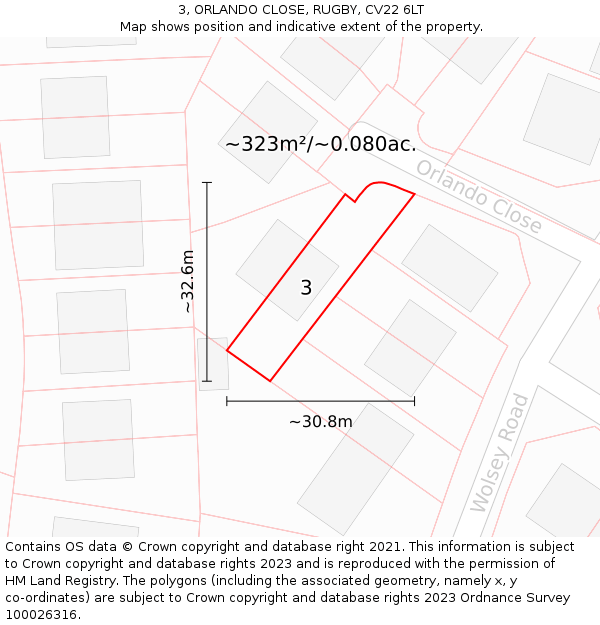 3, ORLANDO CLOSE, RUGBY, CV22 6LT: Plot and title map