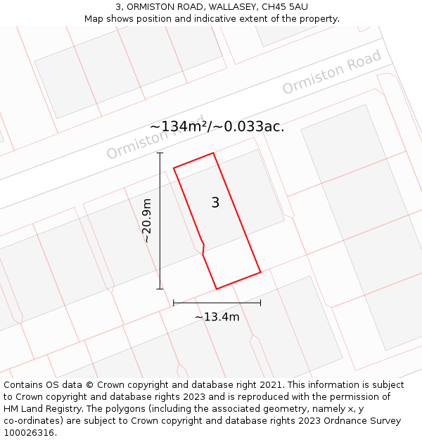 3, ORMISTON ROAD, WALLASEY, CH45 5AU: Plot and title map