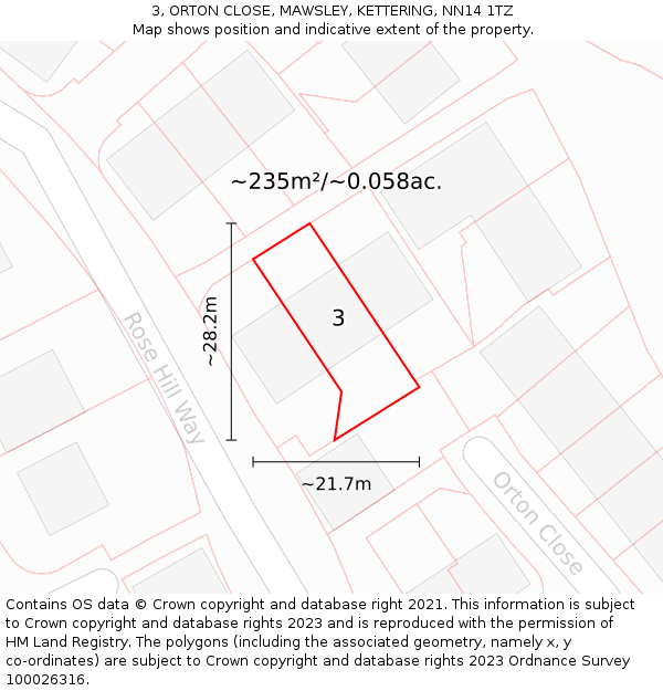 3, ORTON CLOSE, MAWSLEY, KETTERING, NN14 1TZ: Plot and title map