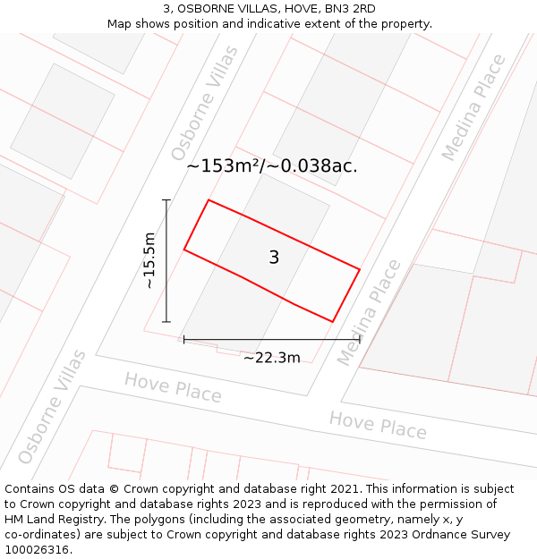 3, OSBORNE VILLAS, HOVE, BN3 2RD: Plot and title map
