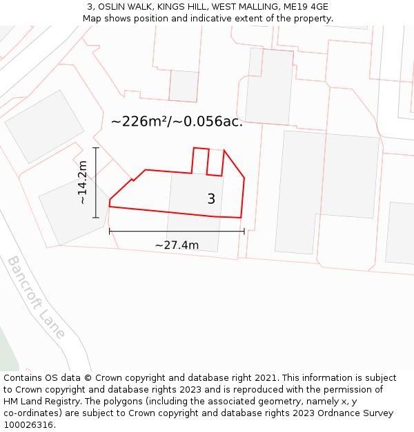 3, OSLIN WALK, KINGS HILL, WEST MALLING, ME19 4GE: Plot and title map