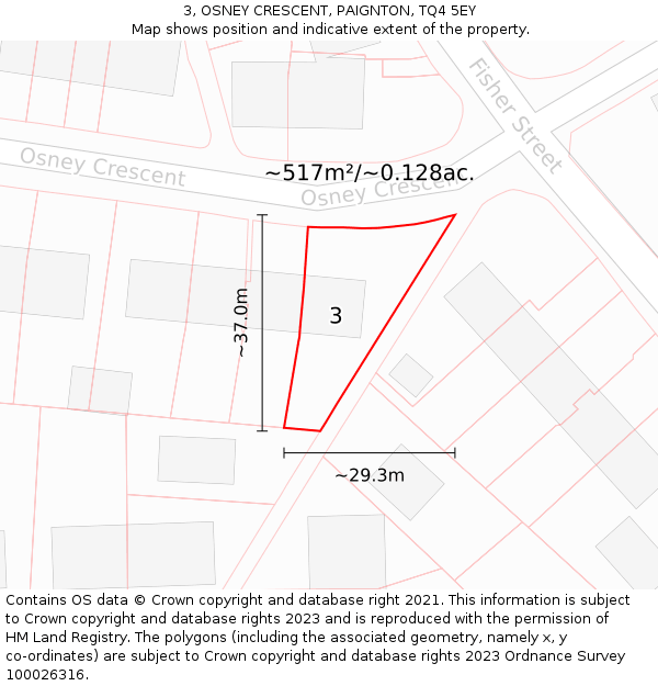 3, OSNEY CRESCENT, PAIGNTON, TQ4 5EY: Plot and title map