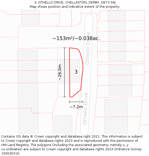 3, OTHELLO DRIVE, CHELLASTON, DERBY, DE73 5AJ: Plot and title map