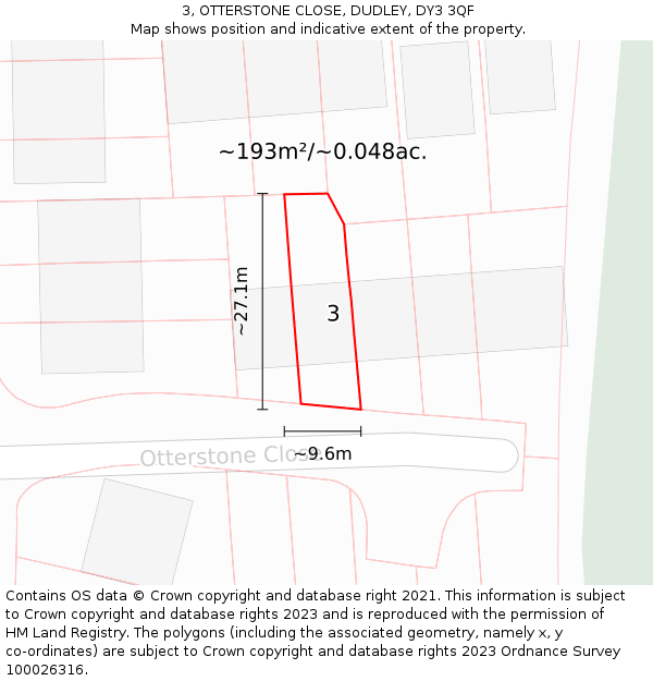 3, OTTERSTONE CLOSE, DUDLEY, DY3 3QF: Plot and title map