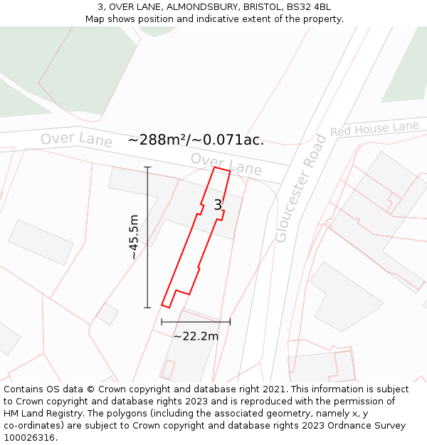 3, OVER LANE, ALMONDSBURY, BRISTOL, BS32 4BL: Plot and title map