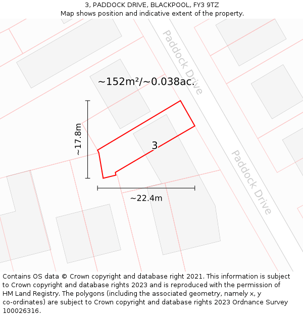 3, PADDOCK DRIVE, BLACKPOOL, FY3 9TZ: Plot and title map