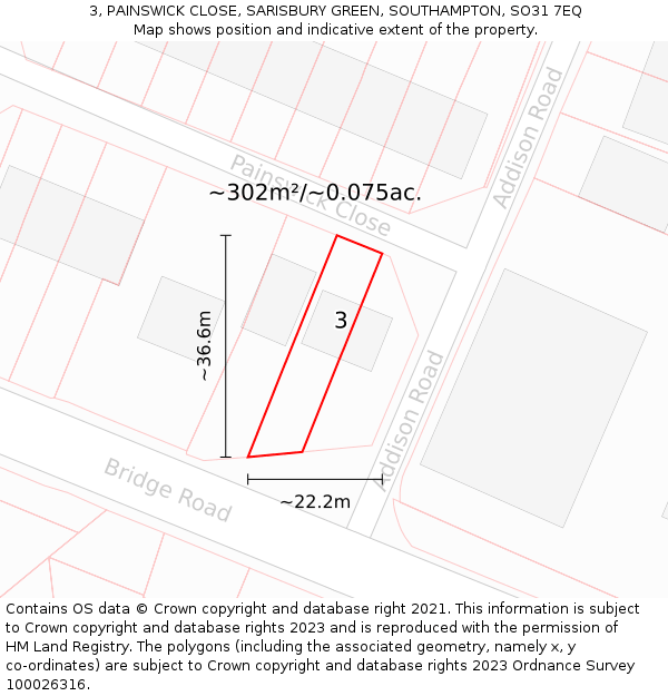 3, PAINSWICK CLOSE, SARISBURY GREEN, SOUTHAMPTON, SO31 7EQ: Plot and title map