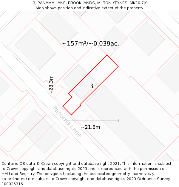 3, PANAMA LANE, BROOKLANDS, MILTON KEYNES, MK10 7JY: Plot and title map