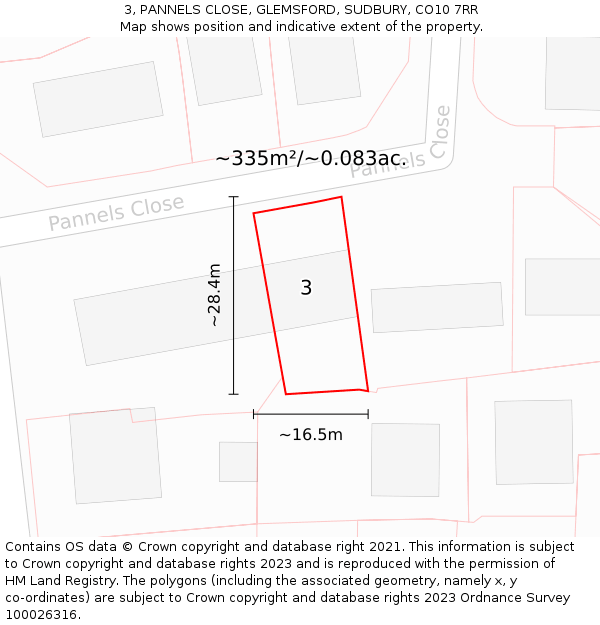 3, PANNELS CLOSE, GLEMSFORD, SUDBURY, CO10 7RR: Plot and title map