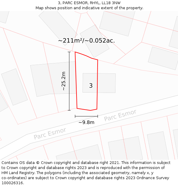 3, PARC ESMOR, RHYL, LL18 3NW: Plot and title map