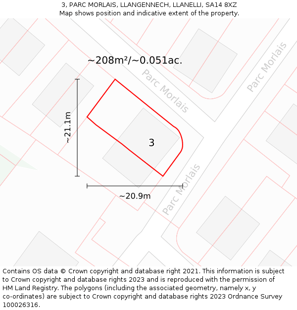 3, PARC MORLAIS, LLANGENNECH, LLANELLI, SA14 8XZ: Plot and title map