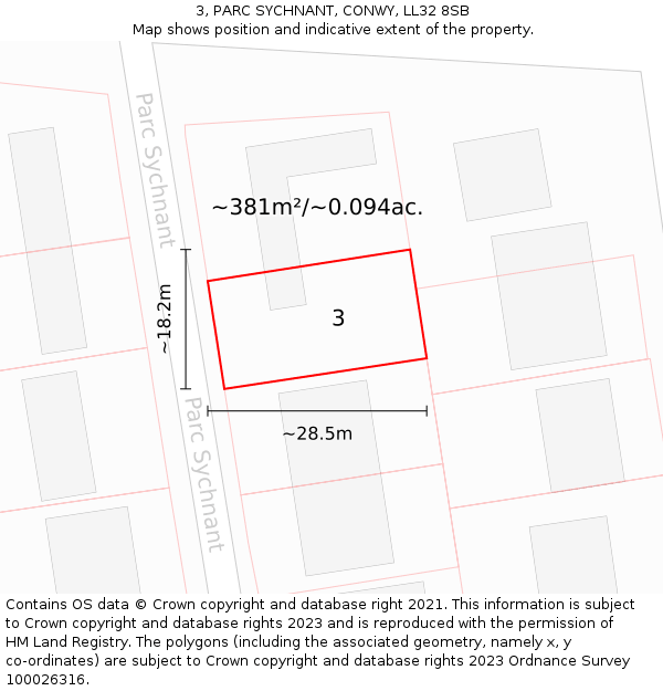 3, PARC SYCHNANT, CONWY, LL32 8SB: Plot and title map