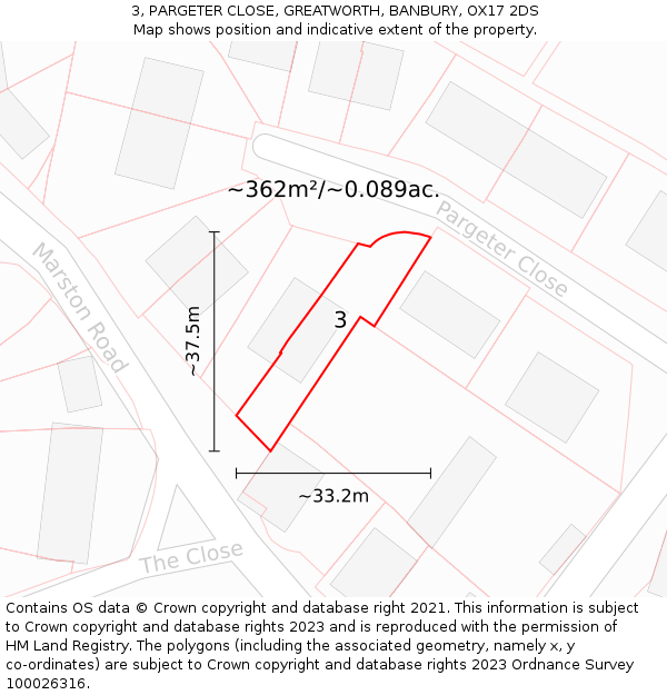 3, PARGETER CLOSE, GREATWORTH, BANBURY, OX17 2DS: Plot and title map