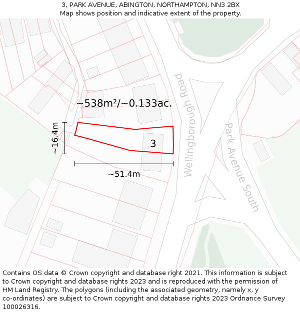 3, PARK AVENUE, ABINGTON, NORTHAMPTON, NN3 2BX: Plot and title map