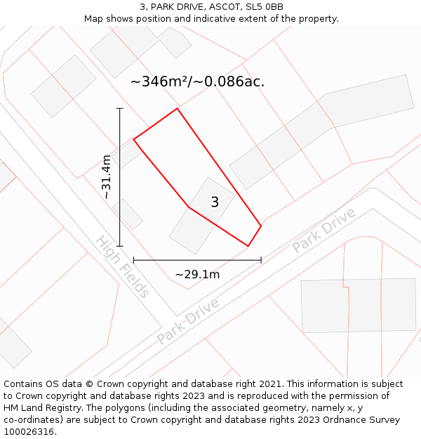 3, PARK DRIVE, ASCOT, SL5 0BB: Plot and title map