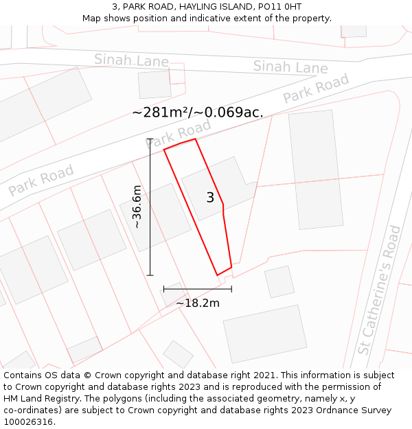 3, PARK ROAD, HAYLING ISLAND, PO11 0HT: Plot and title map