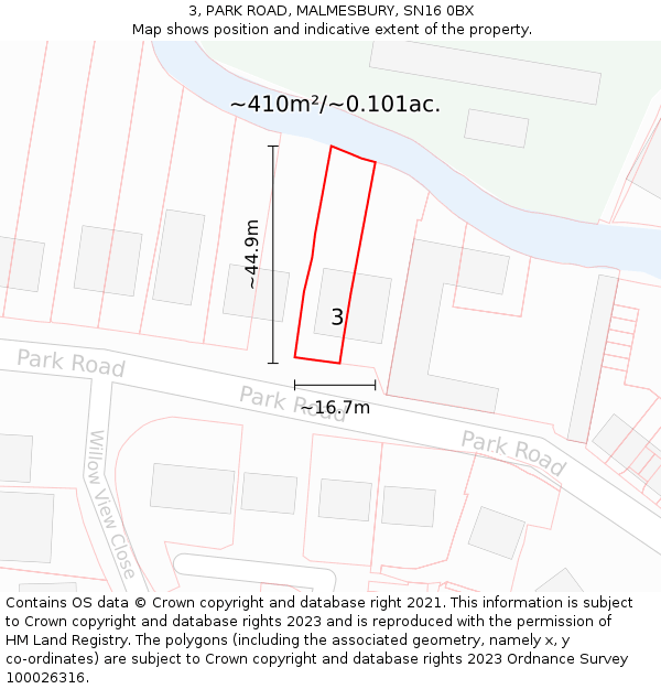 3, PARK ROAD, MALMESBURY, SN16 0BX: Plot and title map