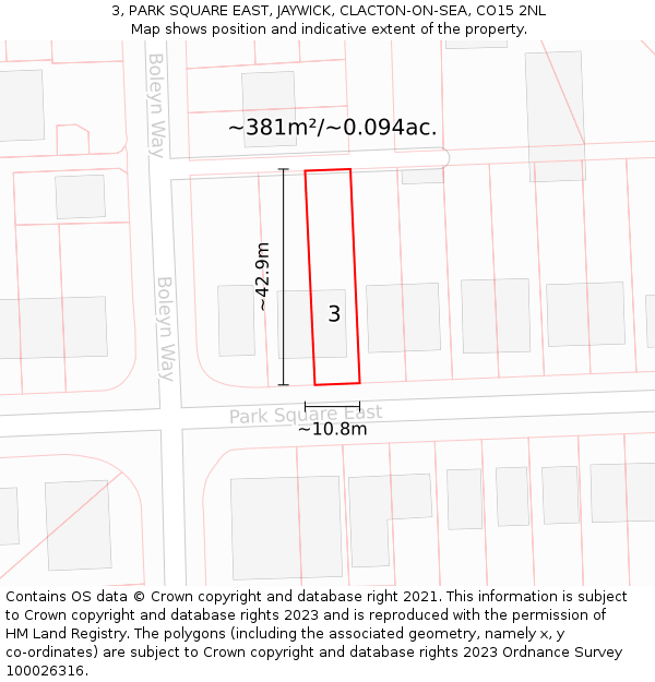 3, PARK SQUARE EAST, JAYWICK, CLACTON-ON-SEA, CO15 2NL: Plot and title map