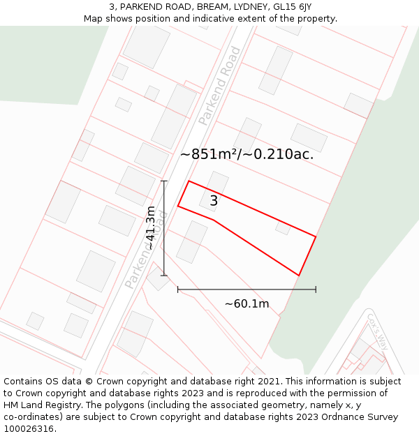 3, PARKEND ROAD, BREAM, LYDNEY, GL15 6JY: Plot and title map