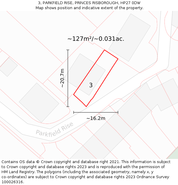 3, PARKFIELD RISE, PRINCES RISBOROUGH, HP27 0DW: Plot and title map