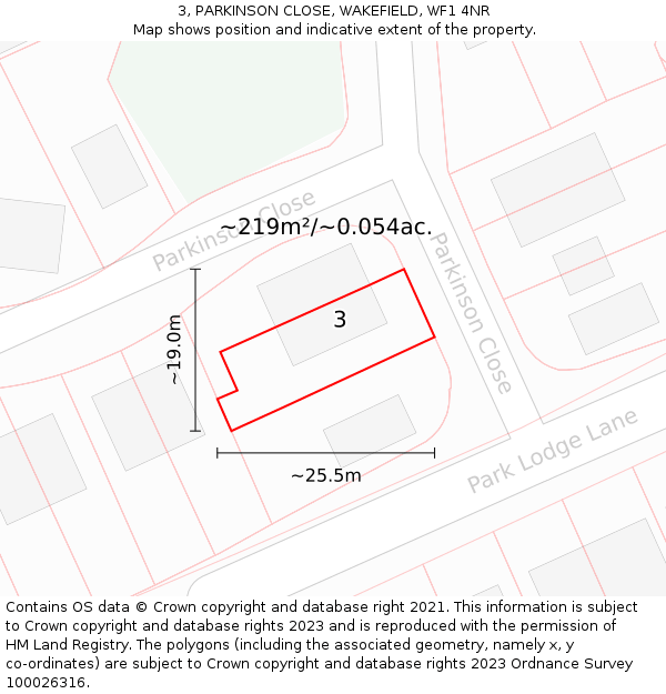 3, PARKINSON CLOSE, WAKEFIELD, WF1 4NR: Plot and title map