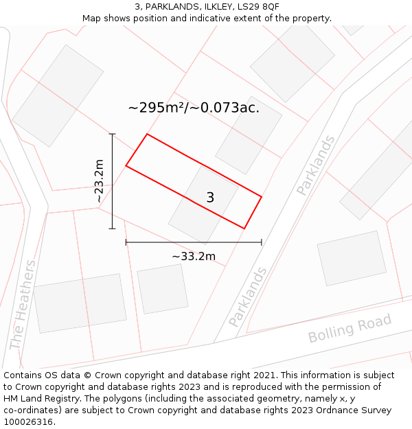 3, PARKLANDS, ILKLEY, LS29 8QF: Plot and title map