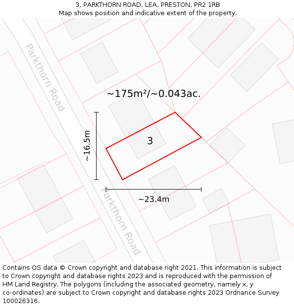 3, PARKTHORN ROAD, LEA, PRESTON, PR2 1RB: Plot and title map