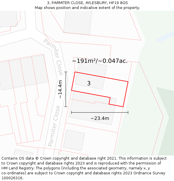 3, PARMITER CLOSE, AYLESBURY, HP19 8GS: Plot and title map