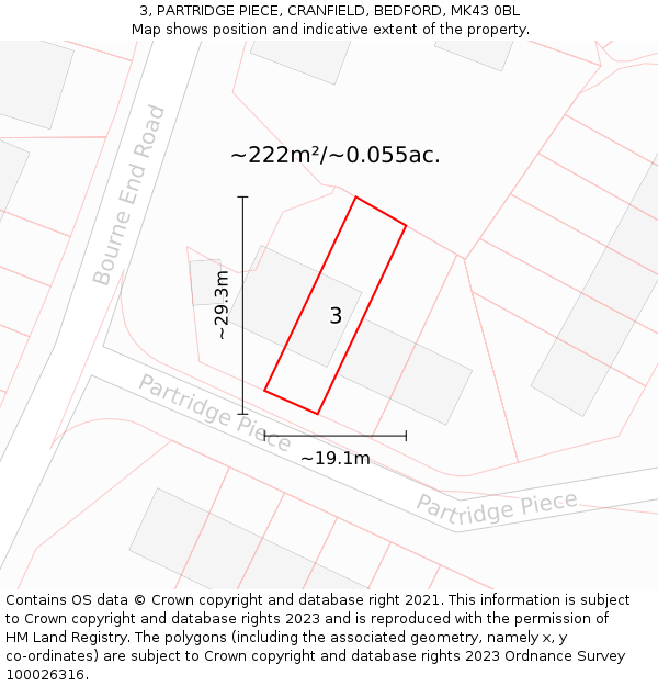 3, PARTRIDGE PIECE, CRANFIELD, BEDFORD, MK43 0BL: Plot and title map