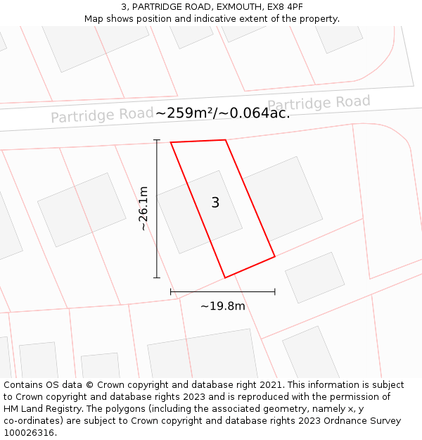 3, PARTRIDGE ROAD, EXMOUTH, EX8 4PF: Plot and title map