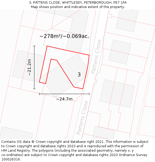 3, PATTENS CLOSE, WHITTLESEY, PETERBOROUGH, PE7 1FA: Plot and title map