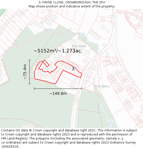 3, PAYNE CLOSE, CROWBOROUGH, TN6 2FH: Plot and title map