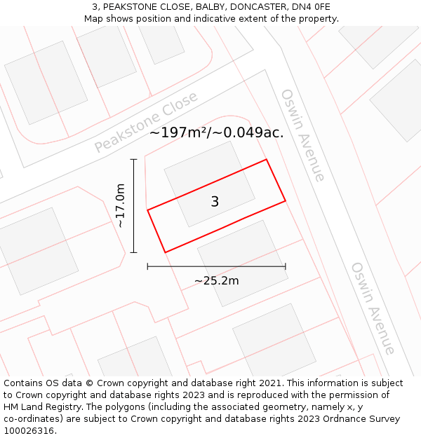 3, PEAKSTONE CLOSE, BALBY, DONCASTER, DN4 0FE: Plot and title map