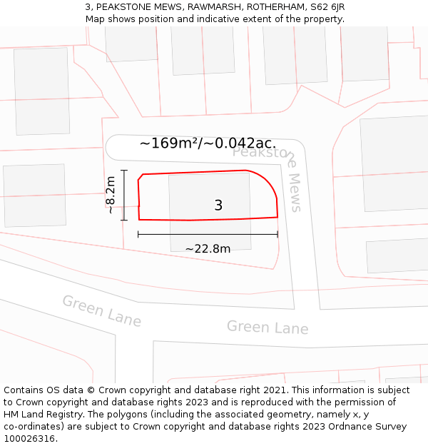 3, PEAKSTONE MEWS, RAWMARSH, ROTHERHAM, S62 6JR: Plot and title map