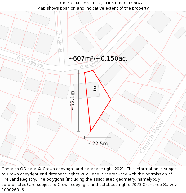 3, PEEL CRESCENT, ASHTON, CHESTER, CH3 8DA: Plot and title map