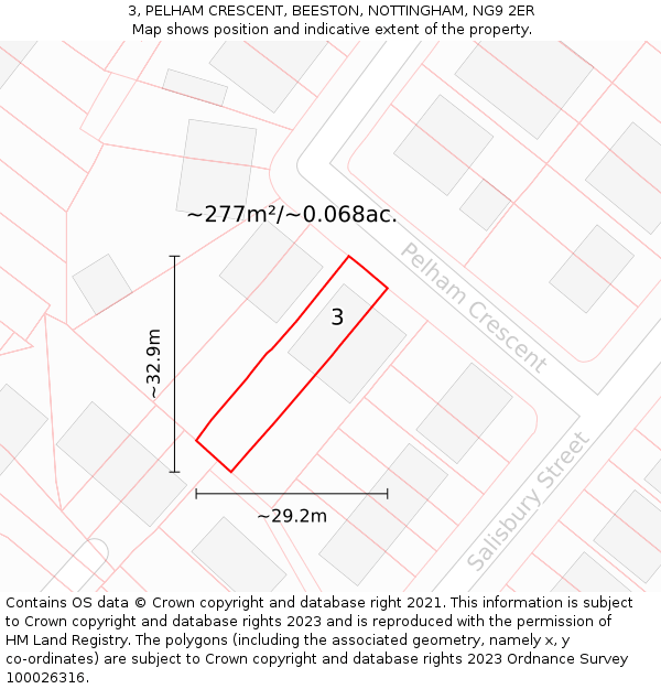 3, PELHAM CRESCENT, BEESTON, NOTTINGHAM, NG9 2ER: Plot and title map