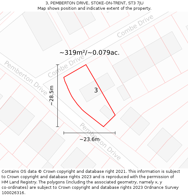 3, PEMBERTON DRIVE, STOKE-ON-TRENT, ST3 7JU: Plot and title map