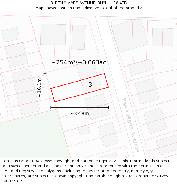 3, PEN Y MAES AVENUE, RHYL, LL18 4ED: Plot and title map