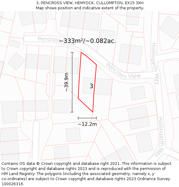 3, PENCROSS VIEW, HEMYOCK, CULLOMPTON, EX15 3XH: Plot and title map